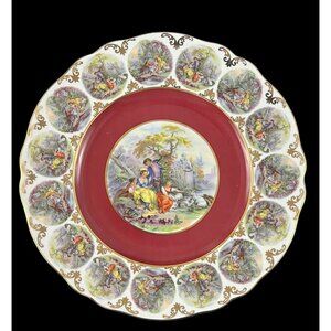 Ardalt Bavaria Germany Vintage "Fragonard Lovers" Plate 10.5 Gold Trimmed